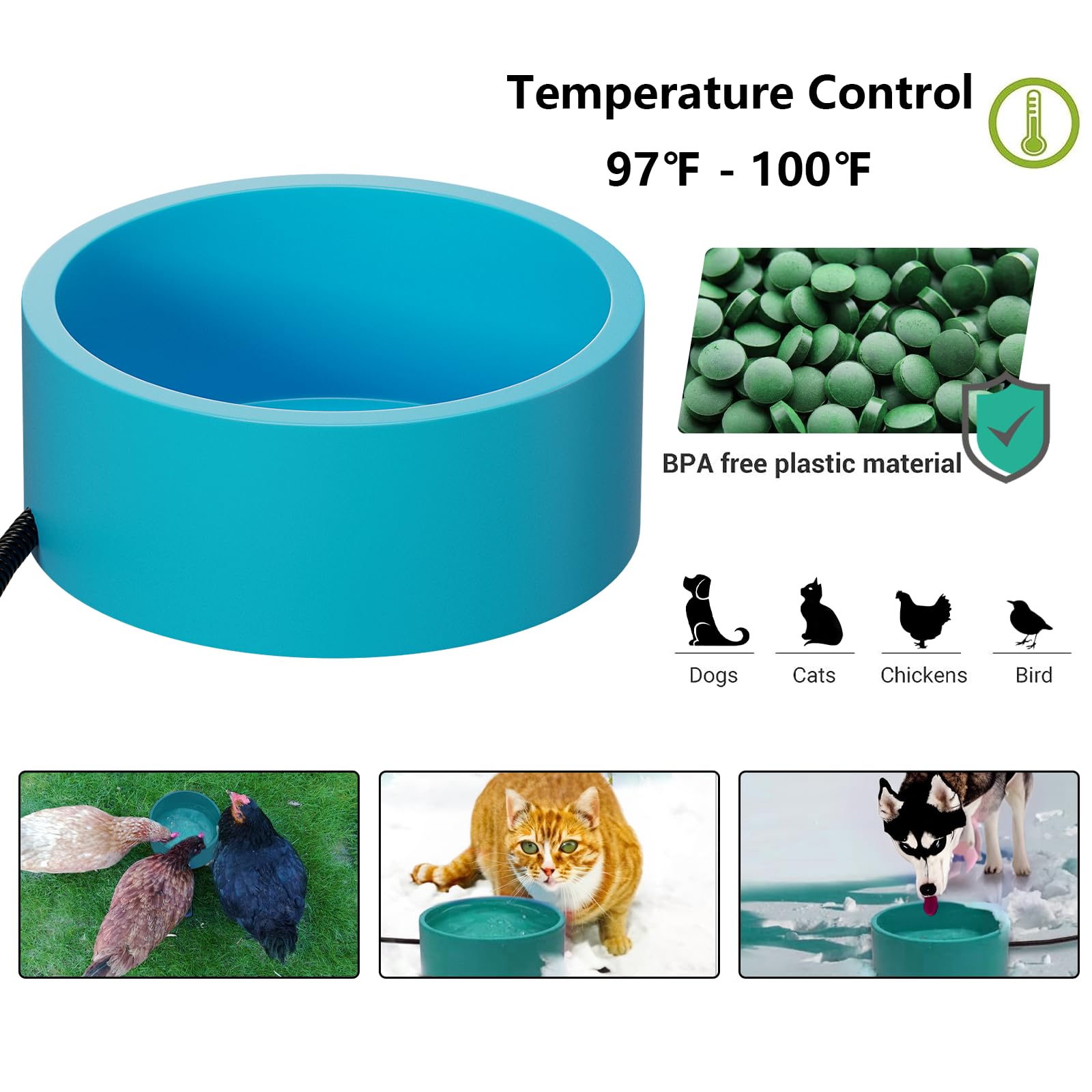AWLYLNLL 30W heater quietly maintains warm water.