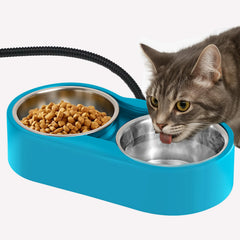 AWLYLNLL heated water bowl outdoor dual bowls provide warm water for pets.