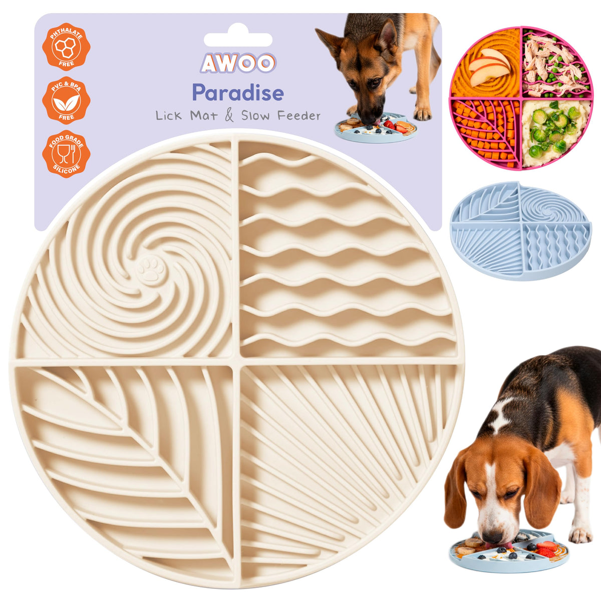 Awoo Paradise lick mat silicone closeup promotes extended, engaging mealtimes.