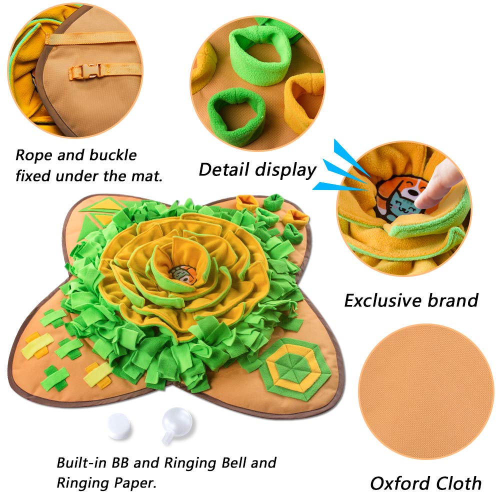 AWOOF snuffle mat outer grass section accommodates small pieces of food during play.