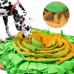 AWOOF snuffle mat shows four petal layers hiding treats for layered challenges.