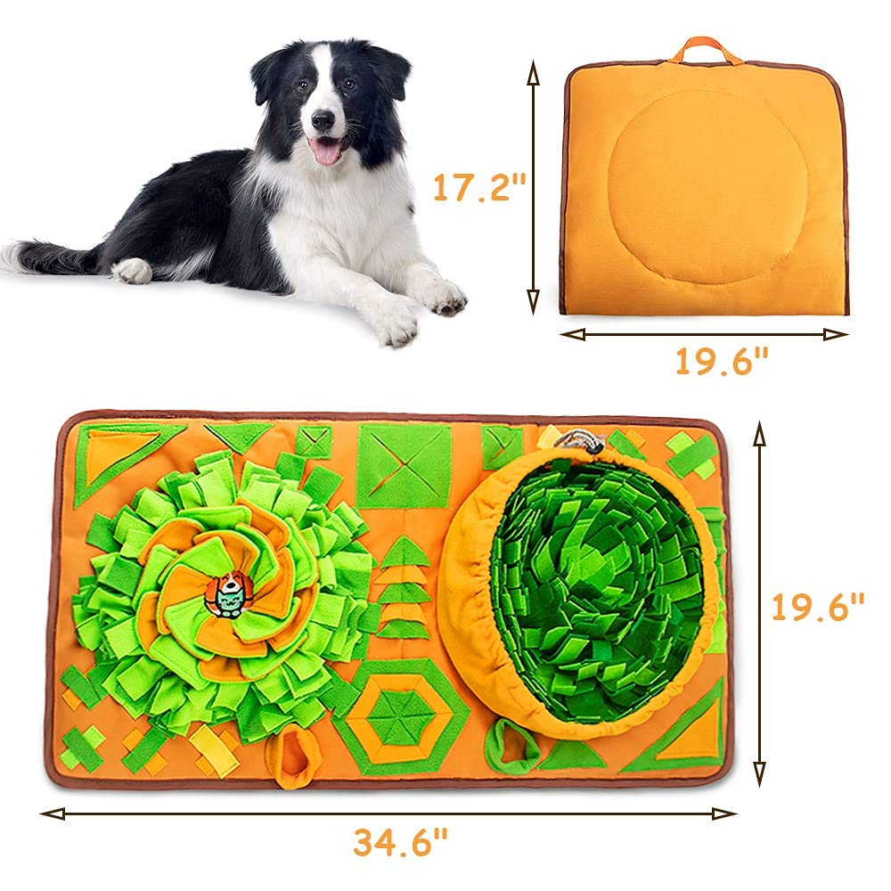 AWOOF Snuffle Mat foraging action captures dogs sniffing and exploring.