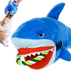 AWOOF squeaky plush dog toy shark head rope for tug-of-war fun