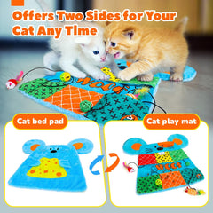 AWOOOF Cat Mat hidden pocket catnip demonstrates interactive hiding spots.