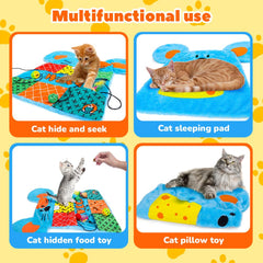AWOOOF Cat Mat pocketed toy variety encourages indoor enrichment.