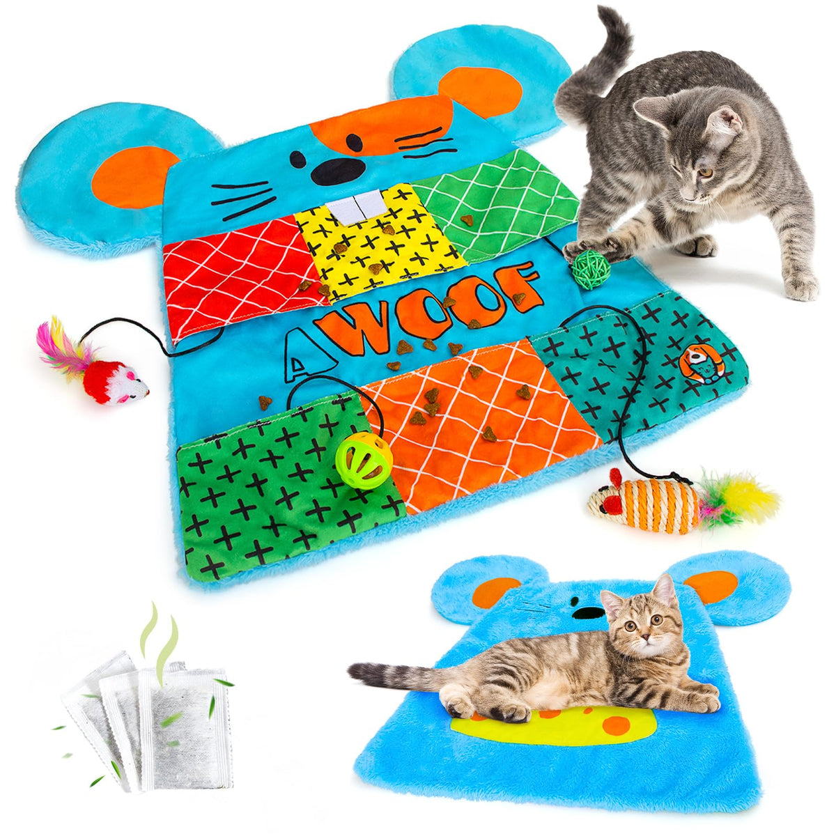AWOOOF Cat Mat soft plush top view shows cozy play surface.