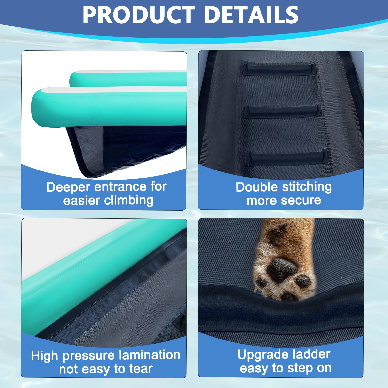 AWSUM XL inflatable dog water ramp non-slip pads ensure secure climbs.