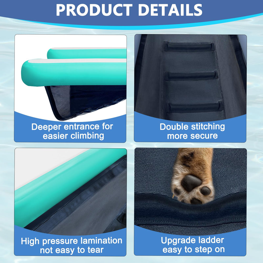 AWSUM XL inflatable dog water ramp non-slip pads ensure secure climbs.