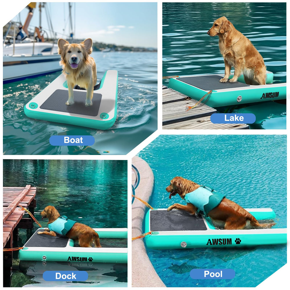 AWSUM XL inflatable dog water ramp versatile for boats, docks, pools.