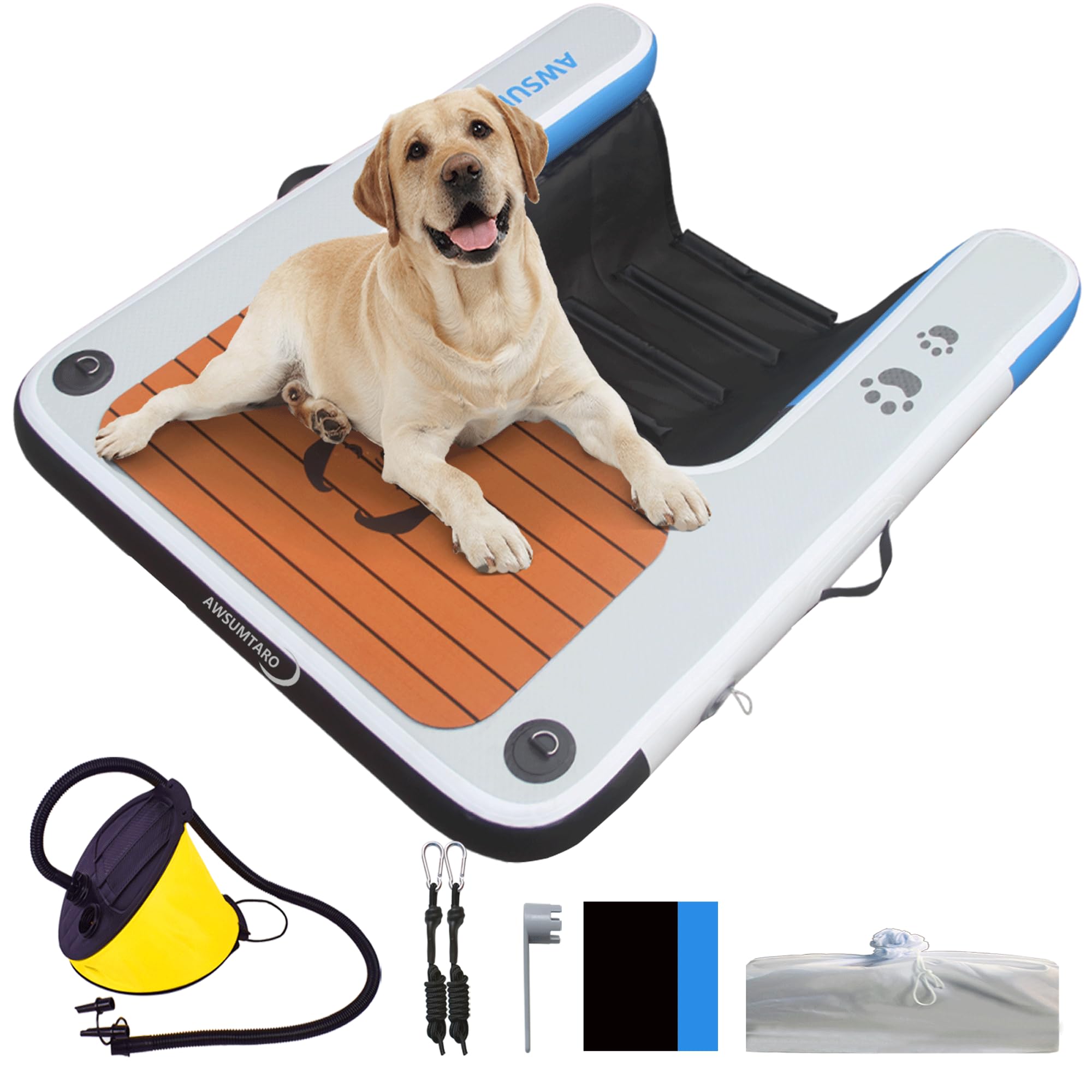 awsumtaro inflatable dock shows 200 lb load-bearing strength for safe dog entry to water