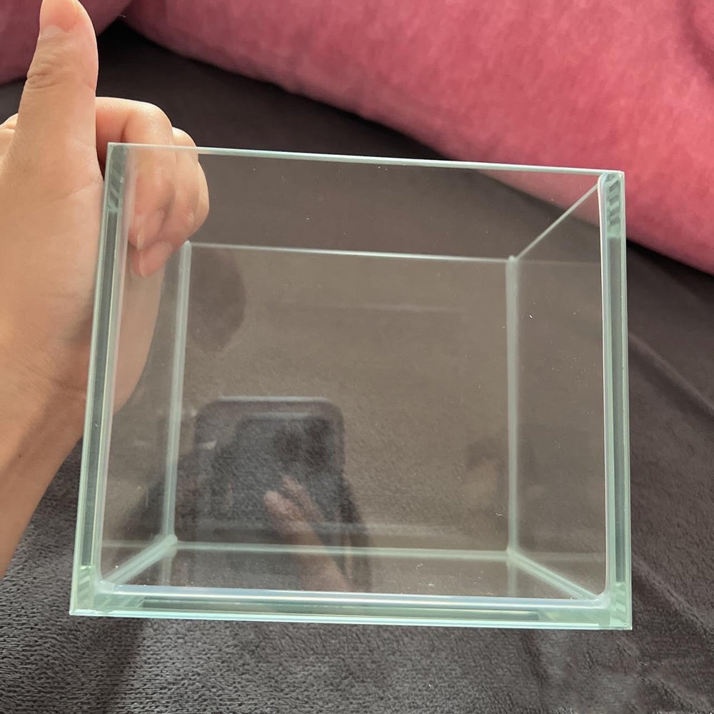 AWXZOM nano tank closeup-glass highlights ultra-white low-iron glass for clearer viewing.