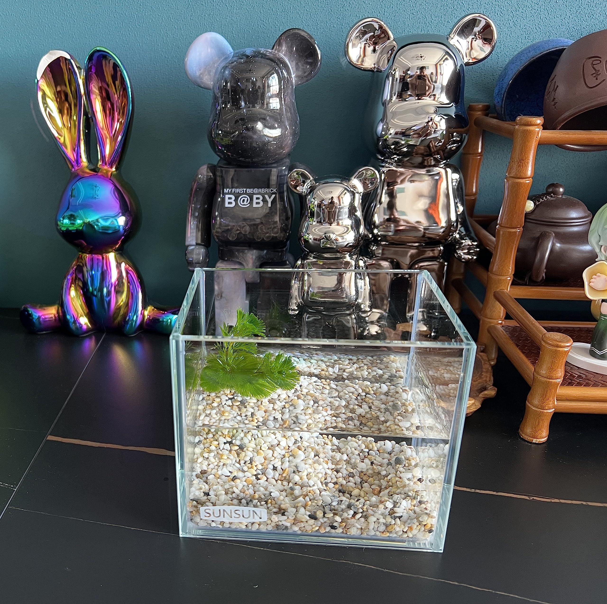 AWXZOM landscape-setup in-tank shows rich scenery options for betta and companions.