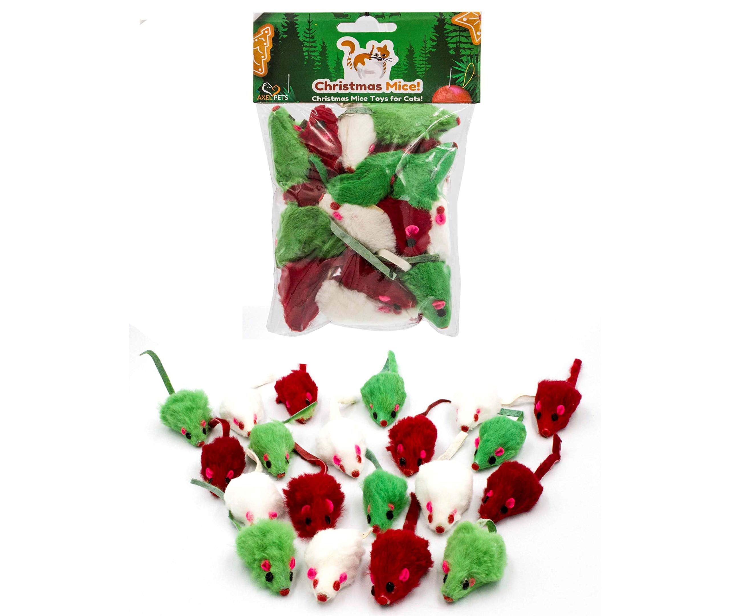 AXEL PETS merry-christmas-mice-toy-closeup soft fur for cozy play and tactile enrichment.