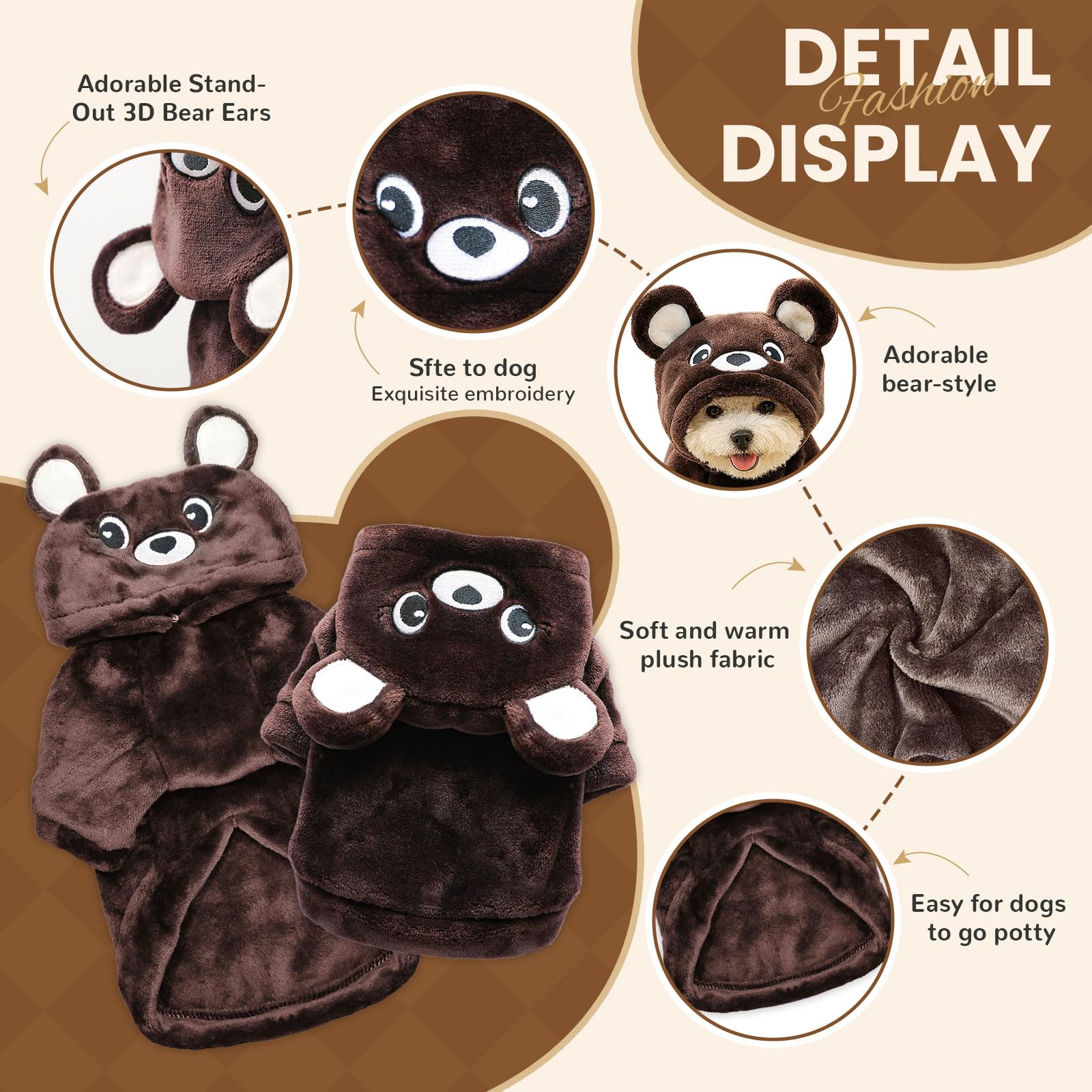 AXIIJGL dog hoodie bear ears back view highlights seamless warmth around the body