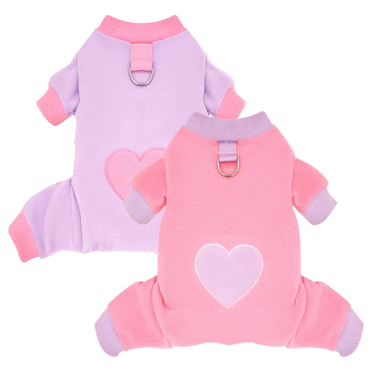 AXIIJGL 2-pack dog pajamas with love-heart pattern for cozy lounging.