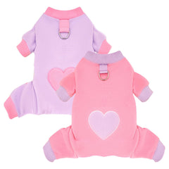 AXIIJGL 2-pack dog pajamas with love-heart pattern for cozy lounging.