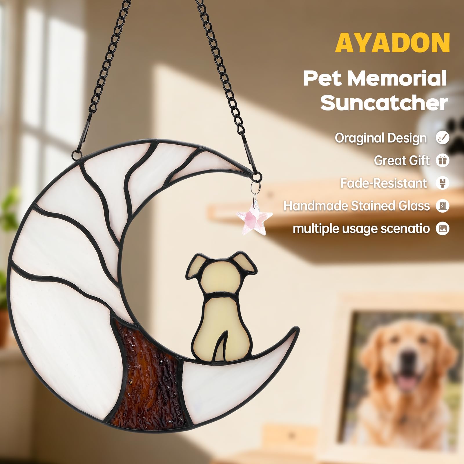 Ayadon hand-painted glass dog closeup with vibrant durable details for memory