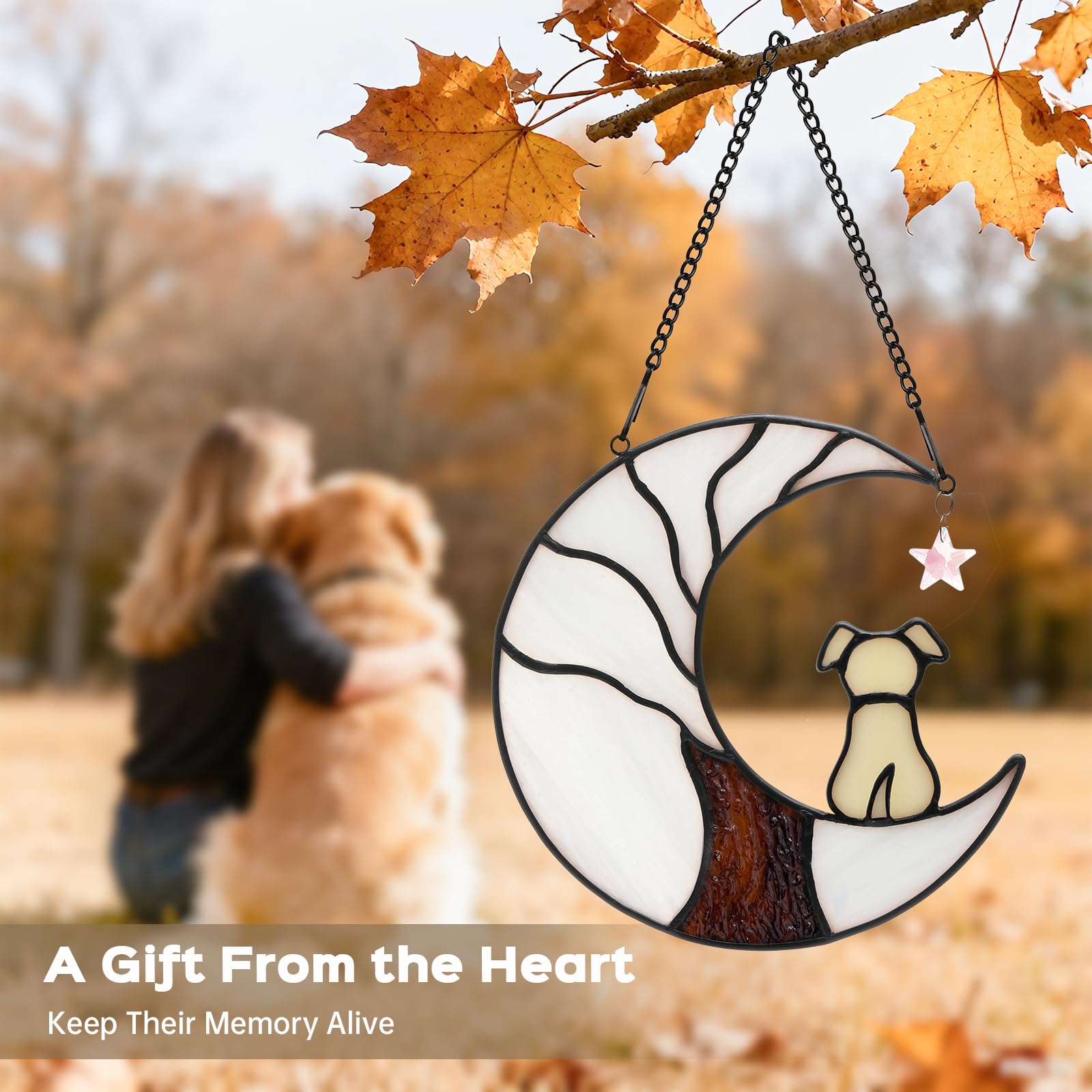 Ayadon stained-glass dog memorial showing rich colors and lasting keepsake for pet lovers