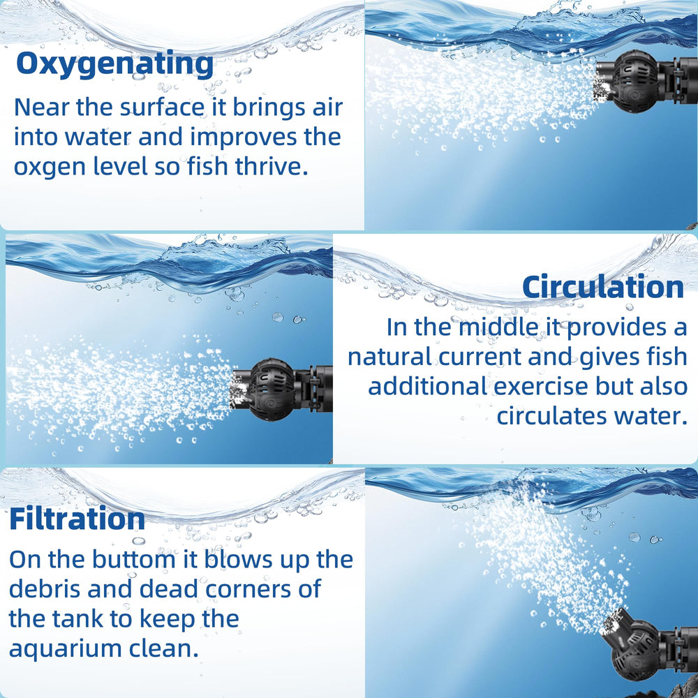 Aysoner Wave Maker Pump magnet installation shows tool-free positioning on glass.