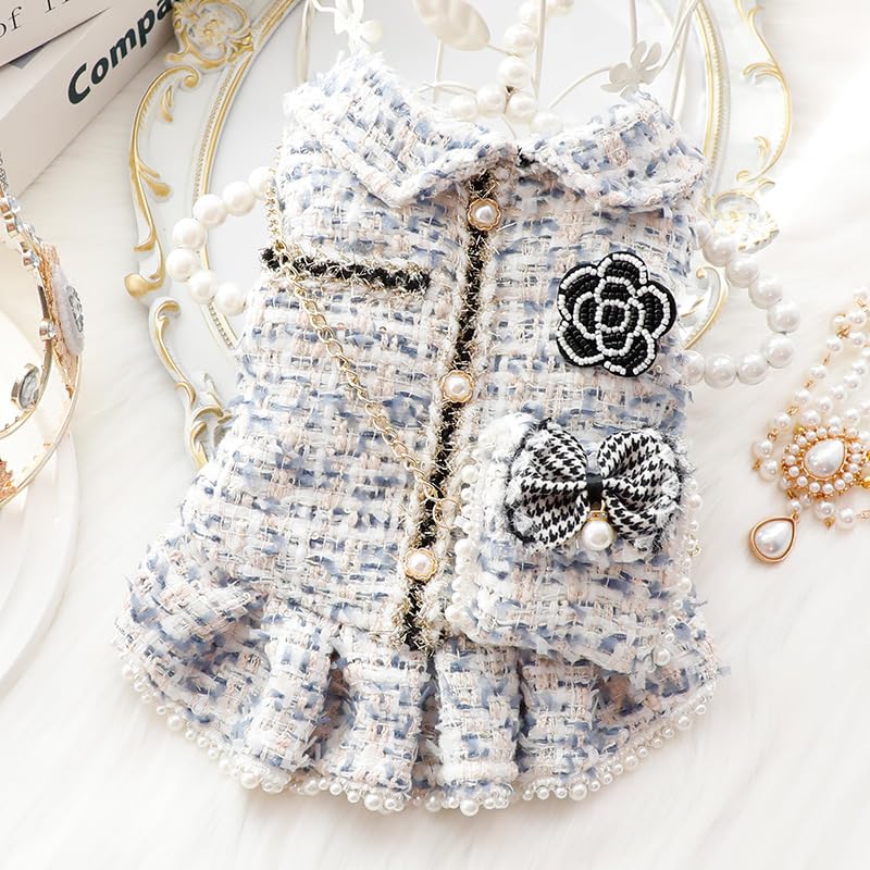 AZA Dog Princess Dress Lolita White tweed texture close-up highlights quality