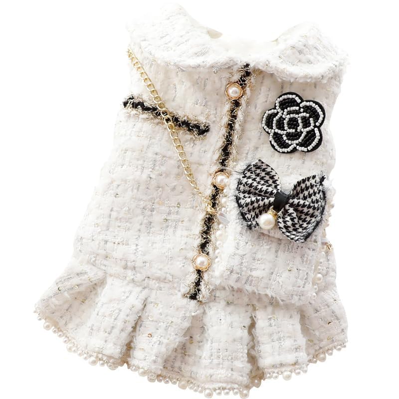 AZA dog princess dress white XL back view highlights elegant silhouette.