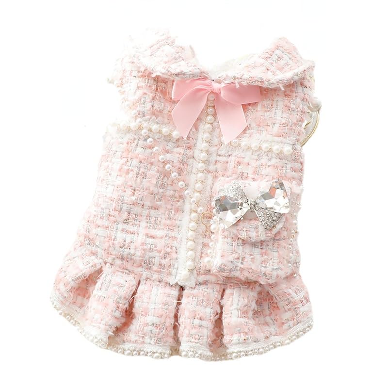 AZA dog princess dress XL pink front view highlights Lolita-inspired style for small dogs, perfect fall outfits.
