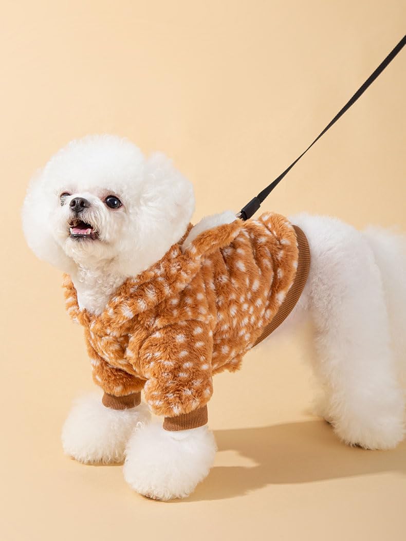 AZA Plush Puppy Hoodie adds holiday charm and warmth.
