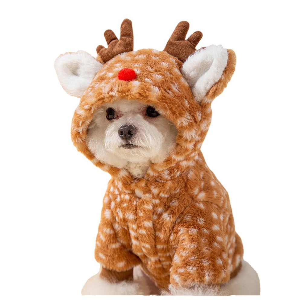 AZA Reindeer Dog Costume fluffy texture for cozy winter warmth during walks.
