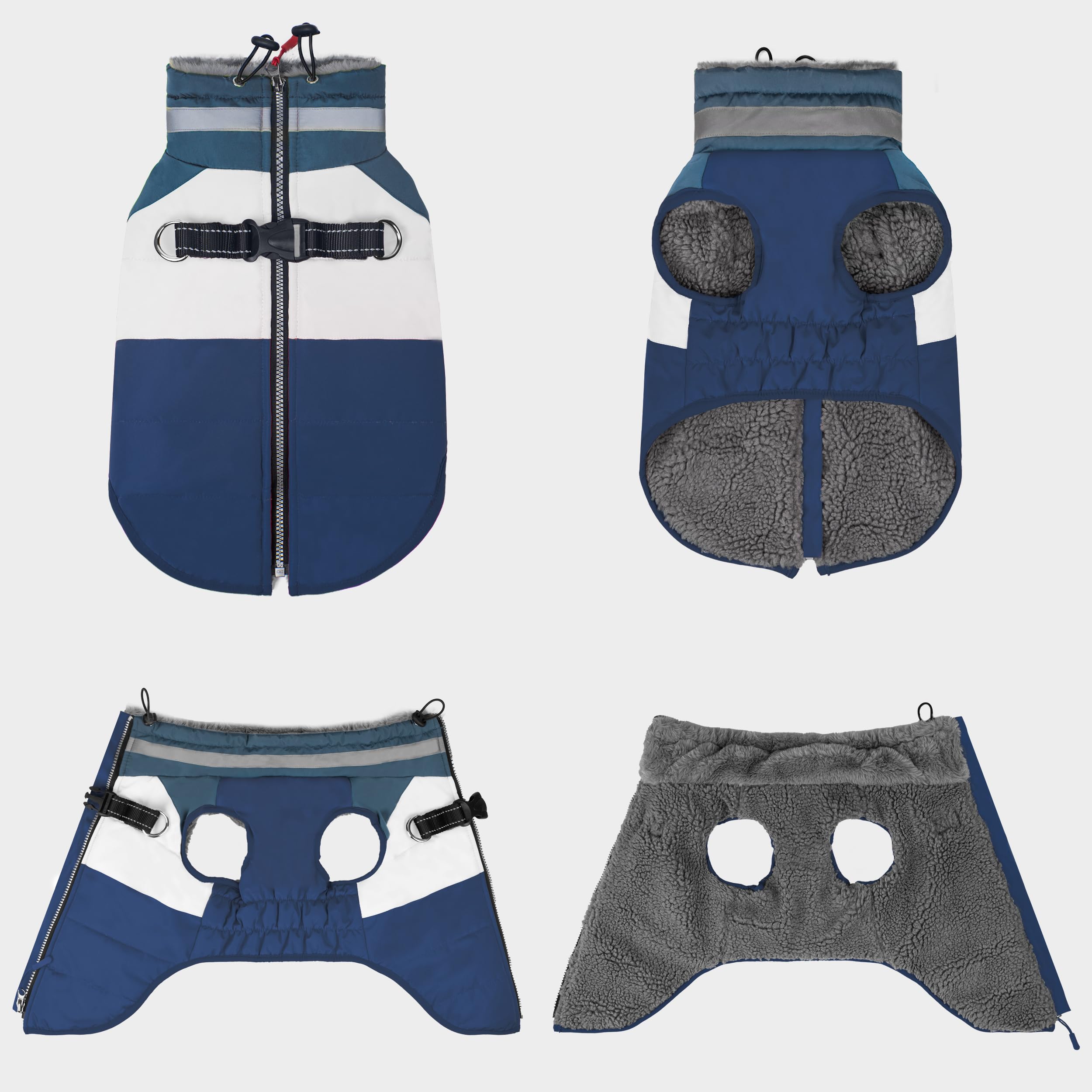 Azuza dog coat harness-built-in: convenient harness compatibility for walks.