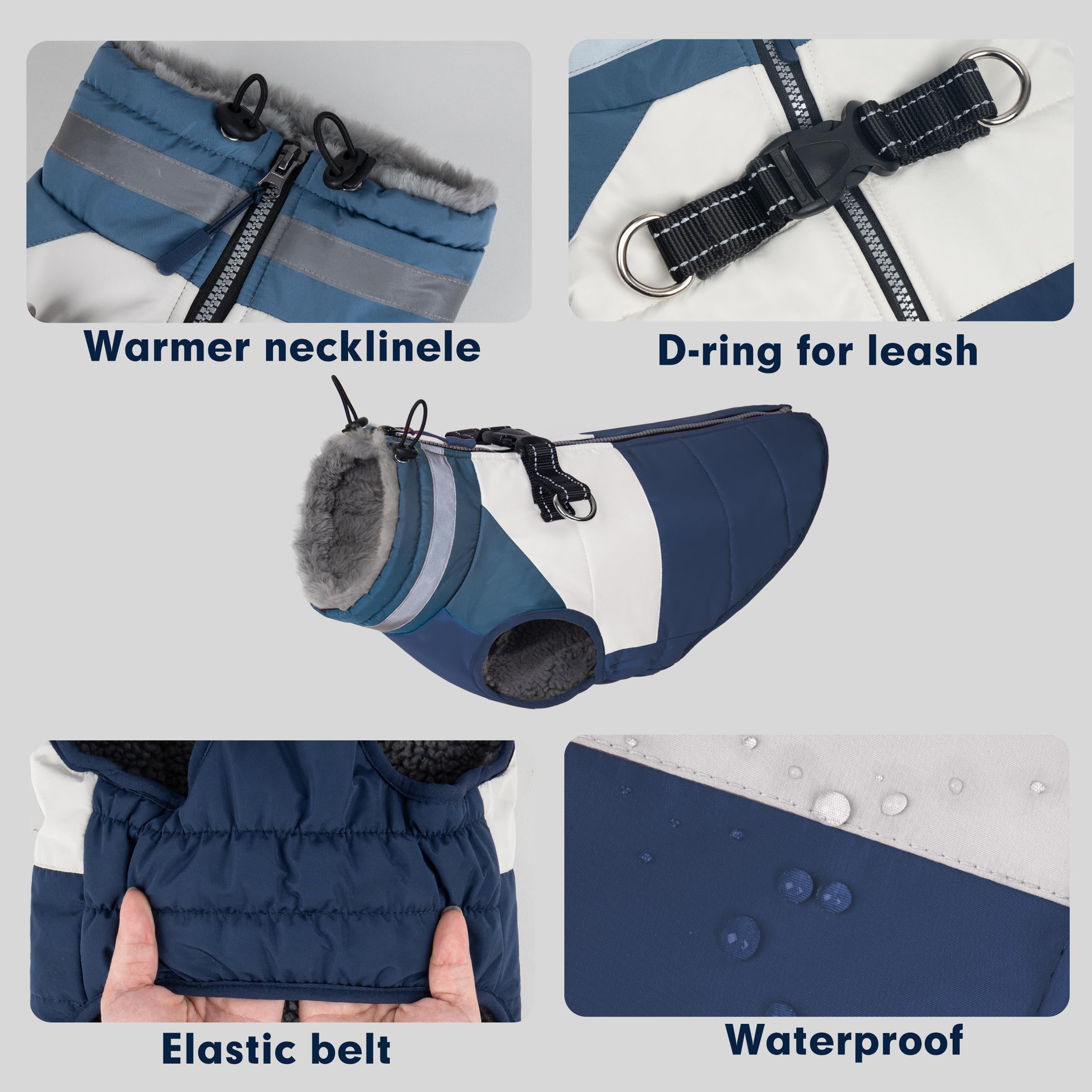 Azuza dog coat waterproof-windproof: keeps your dog dry in rain or snow.