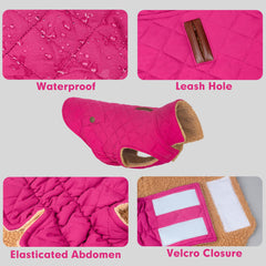 Azuza dog jacket waterproof rose red 2xl back view shows windproof protection