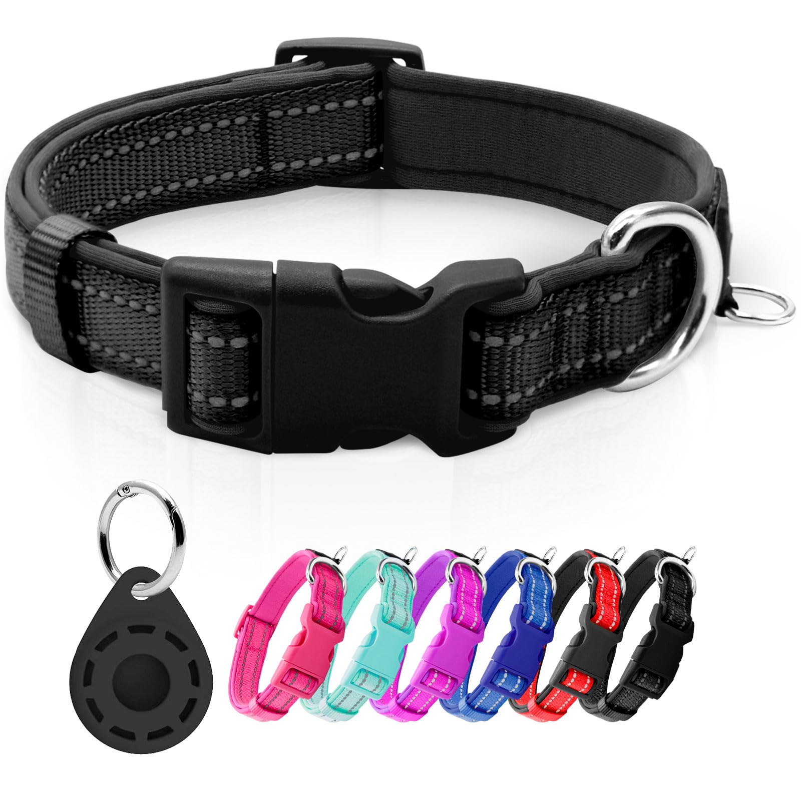 Azuza Reflective Dog Collar with Airtag Holder offers nighttime visibility and added tracking.