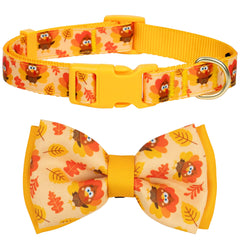 Azuza Thanksgiving dog collar with turkey bow for festive photos