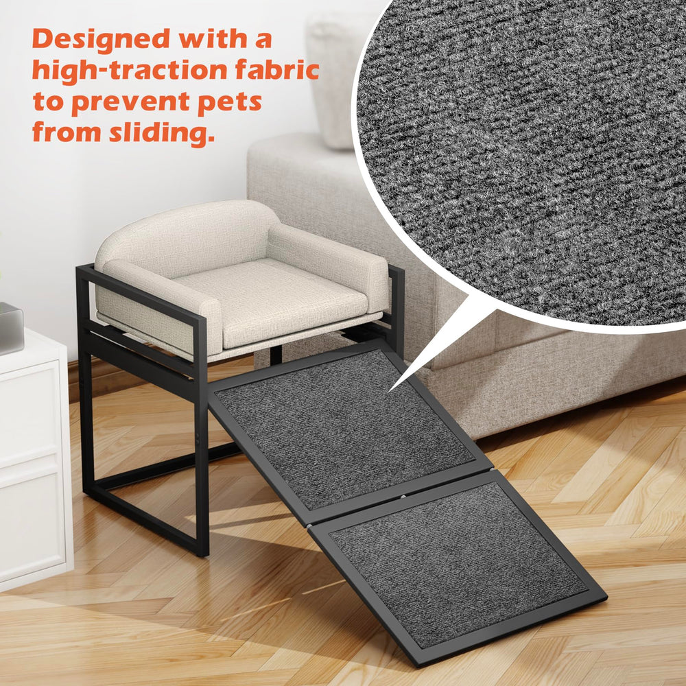AZV dog stairs cushioned chair-ramp combo keeps pets comfy beside you.