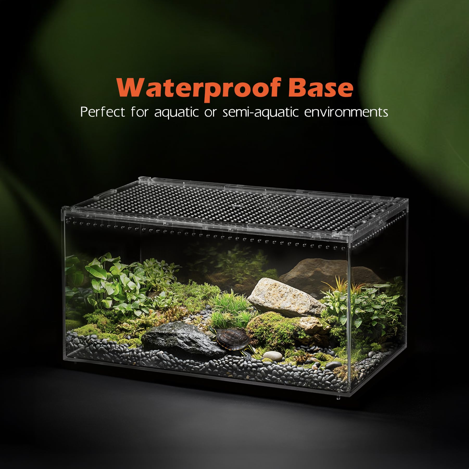 AZV habitat-setup shows efficient use with bowls, hides, and humidity gear.