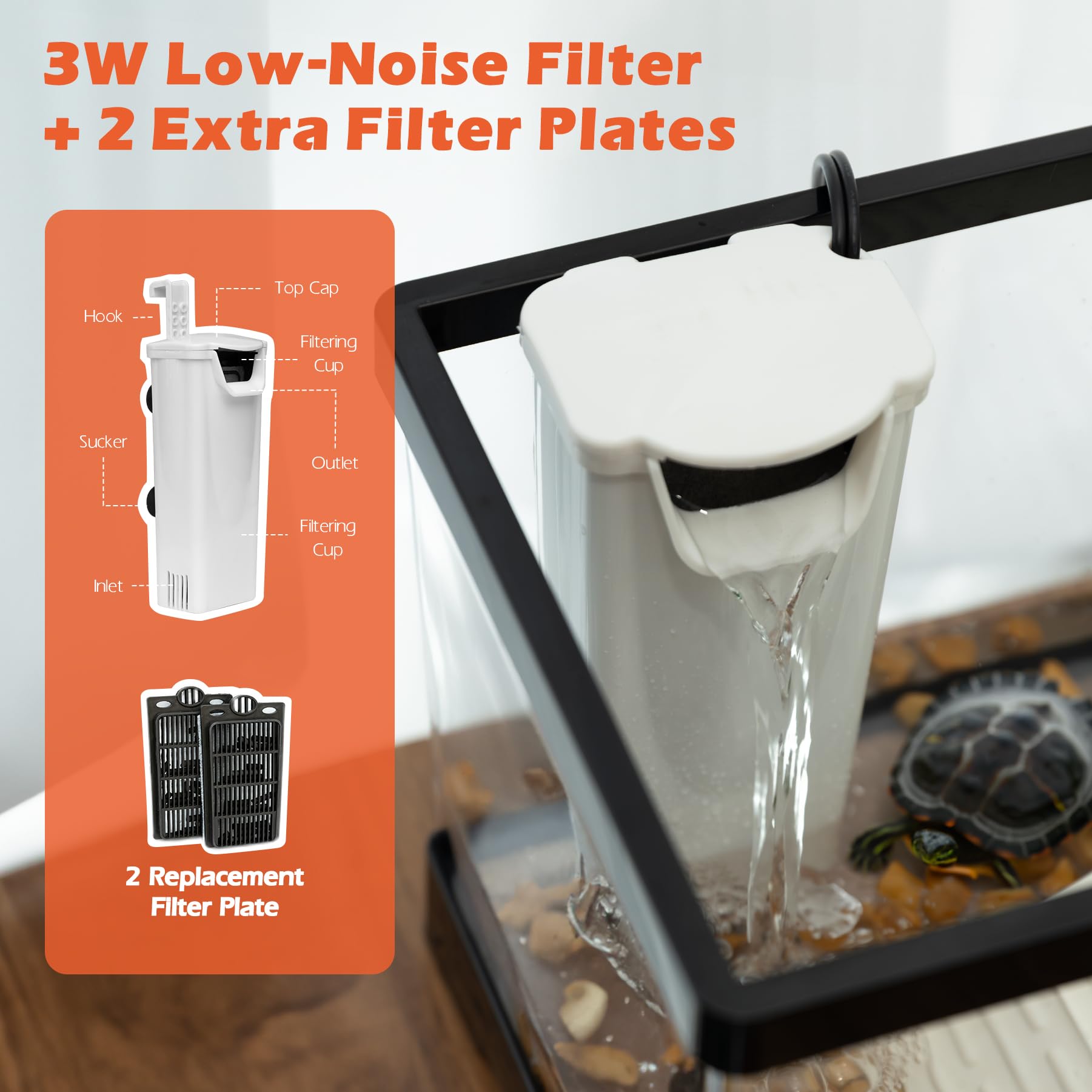 AZV Small Turtle Tank Kit UVB/UVA lamp shot demonstrates adjustable UVB/UVA for daily activity.