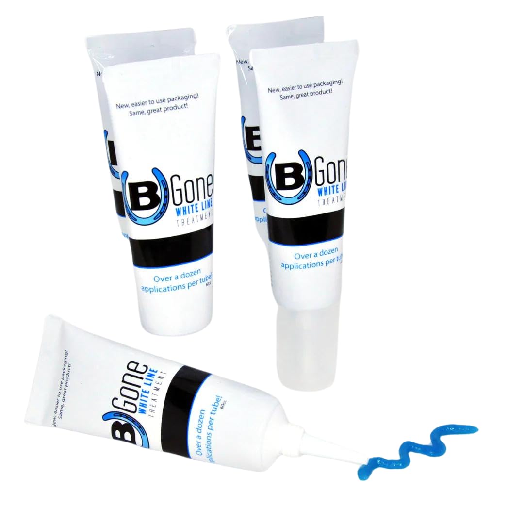 B Gone White Line Treatment bottle close-up for quick hoof care.