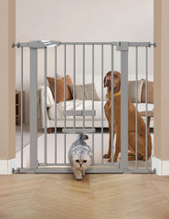 BABELIO 36in extra tall gray gate shows sturdy height for toddlers and pets