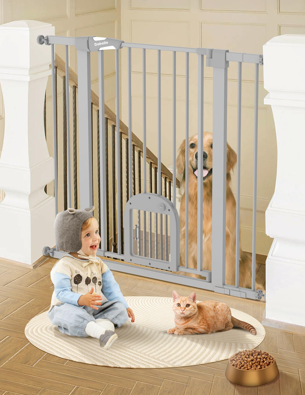 BABELIO 36in tall baby gate with cat door, sturdy for stairs and doorways safety.