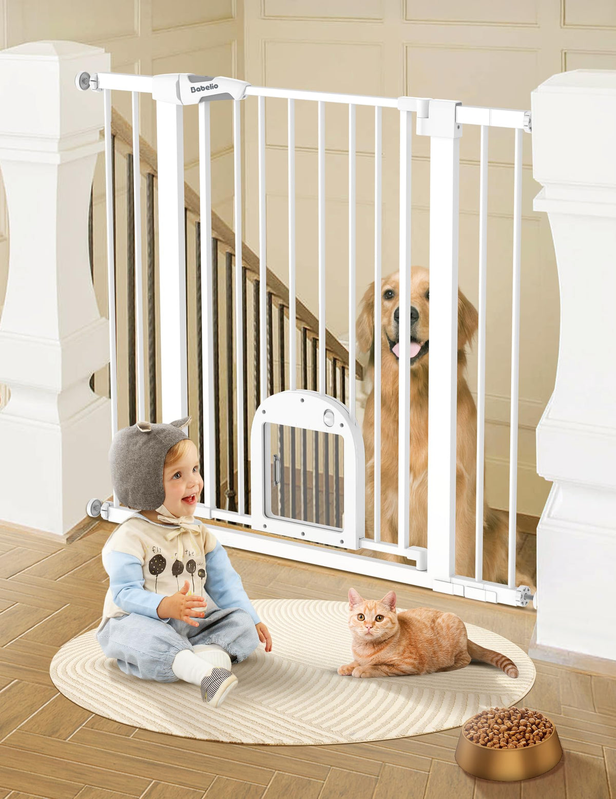 BABELIO 36in tall baby gate front view — sturdy steel design for stair safety