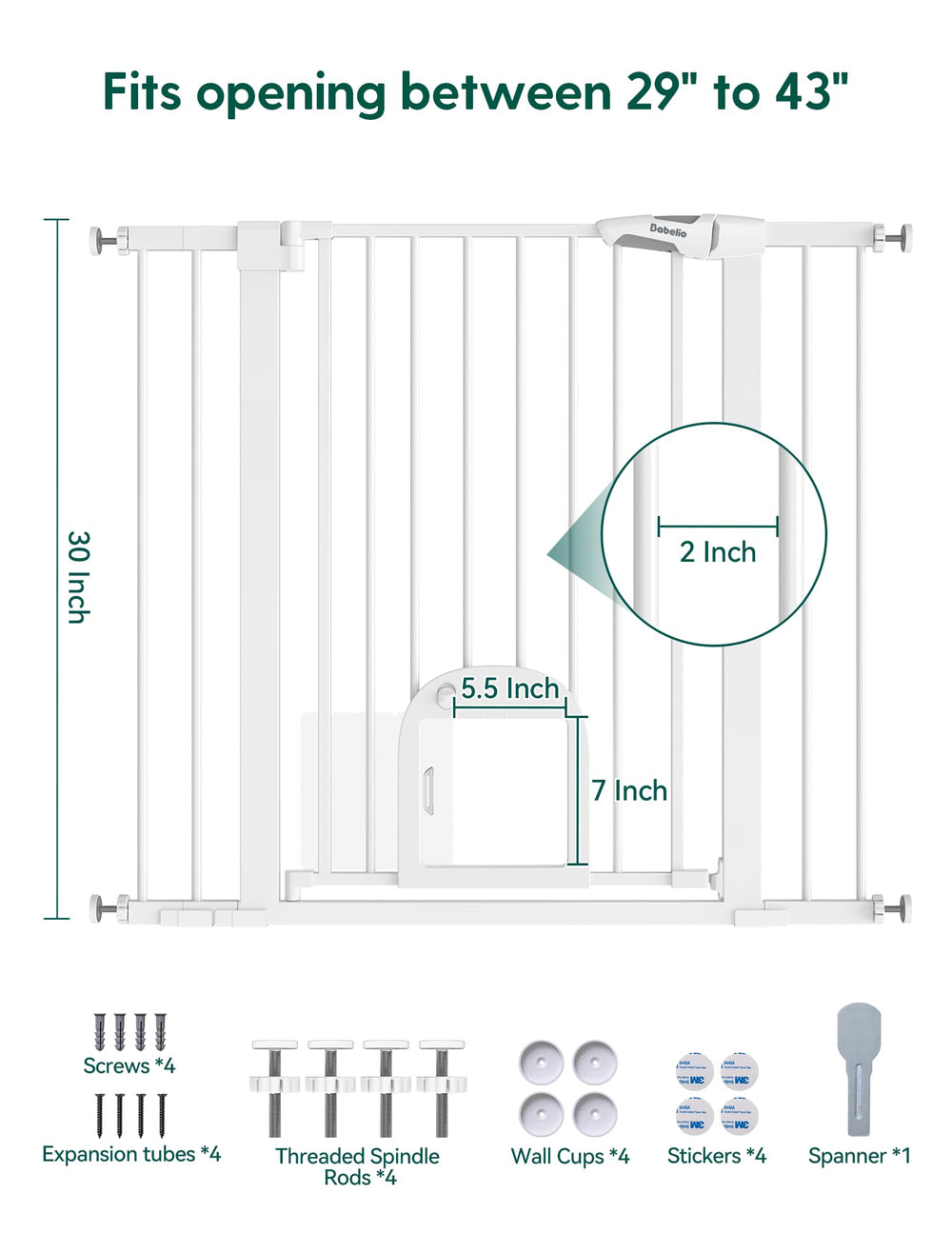 BABELIO white finish gate — sleek, modern look for home interiors