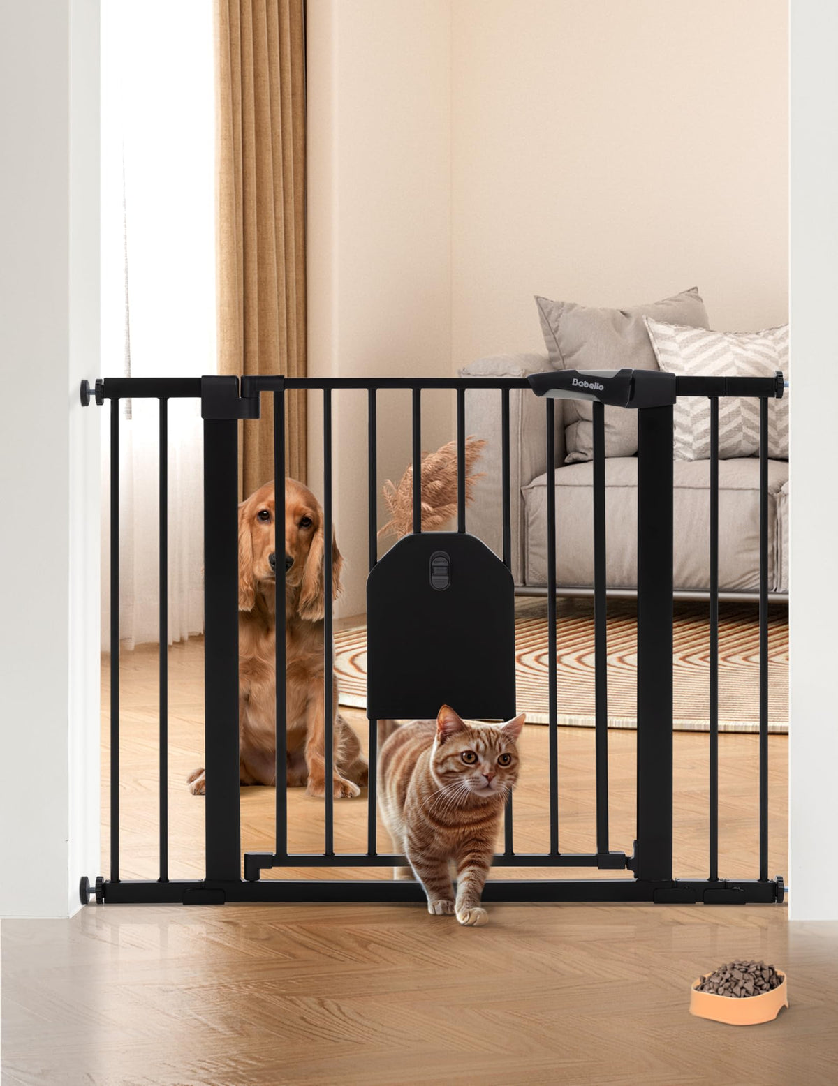Babelio Auto Close Baby Gate front view, sturdy steel for doorway safety.