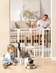 BABELIO baby gate cat door adjustable enables easy passage for small pets.