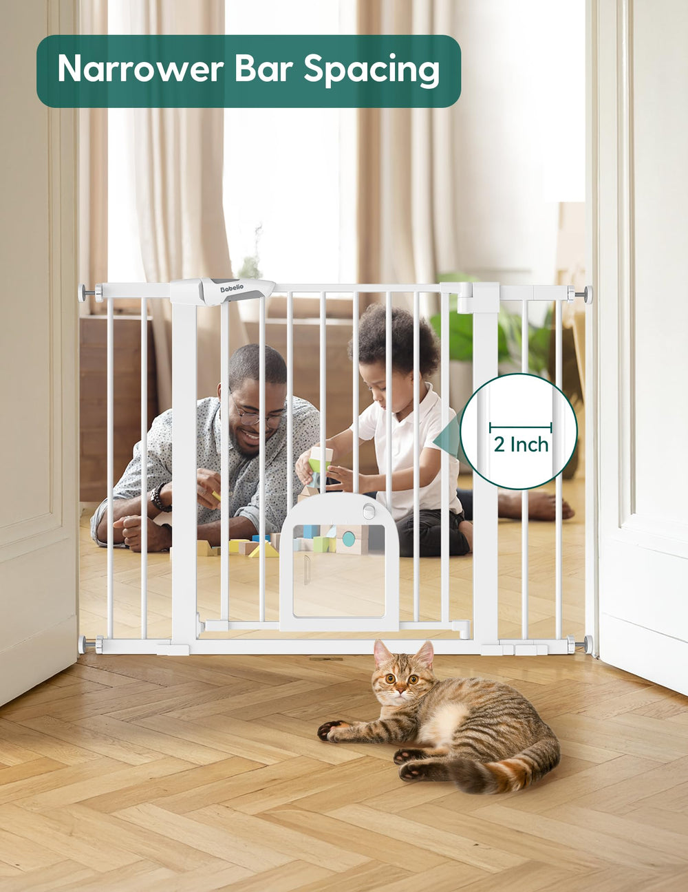 BABELIO baby gate steel-frame 210lbs showcases sturdy safety.