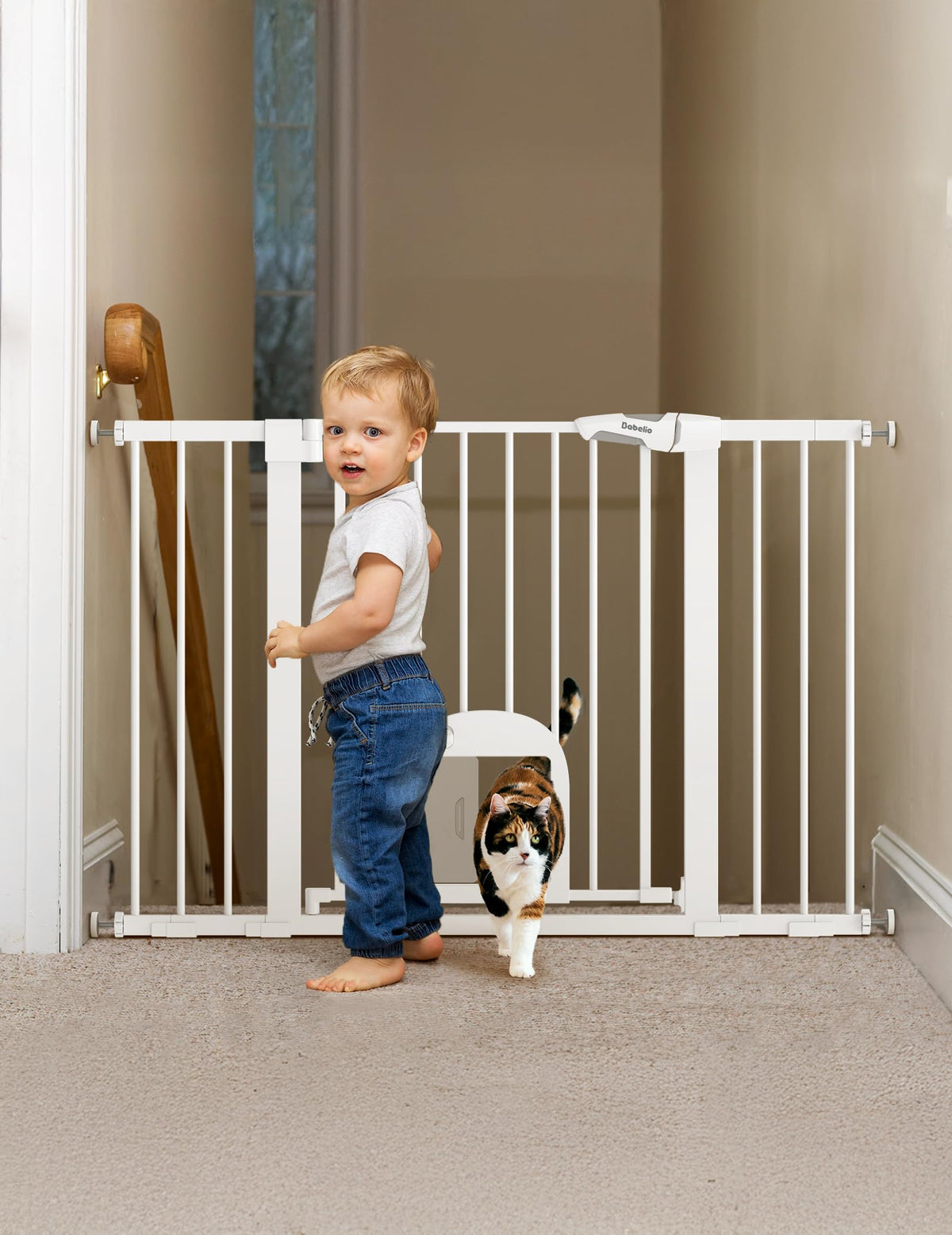 BABELIO extra wide gate extended to 48 inches for stairs and doorways.