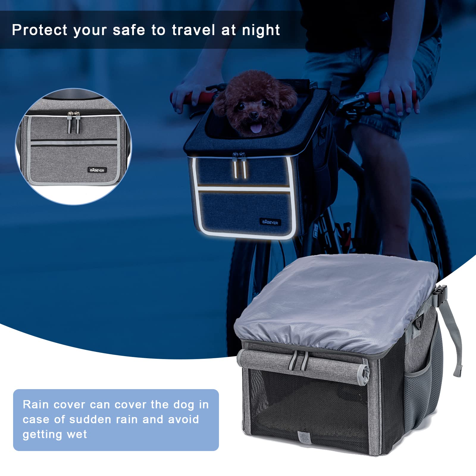 BABEYER dog bike basket includes rain cover to protect your pet in showers.