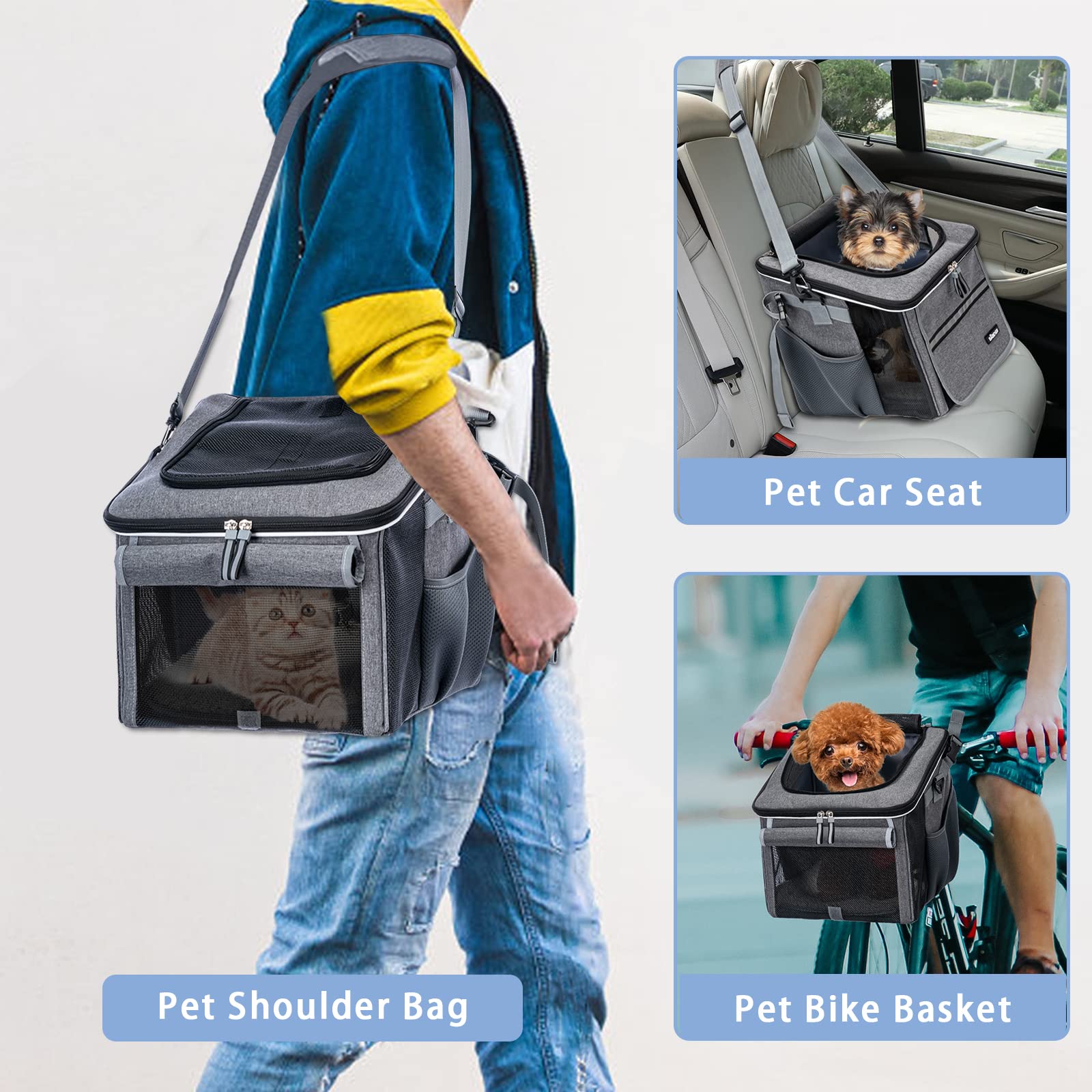 BABEYER dog bike basket has storage pockets for bowls, toys, and snacks.