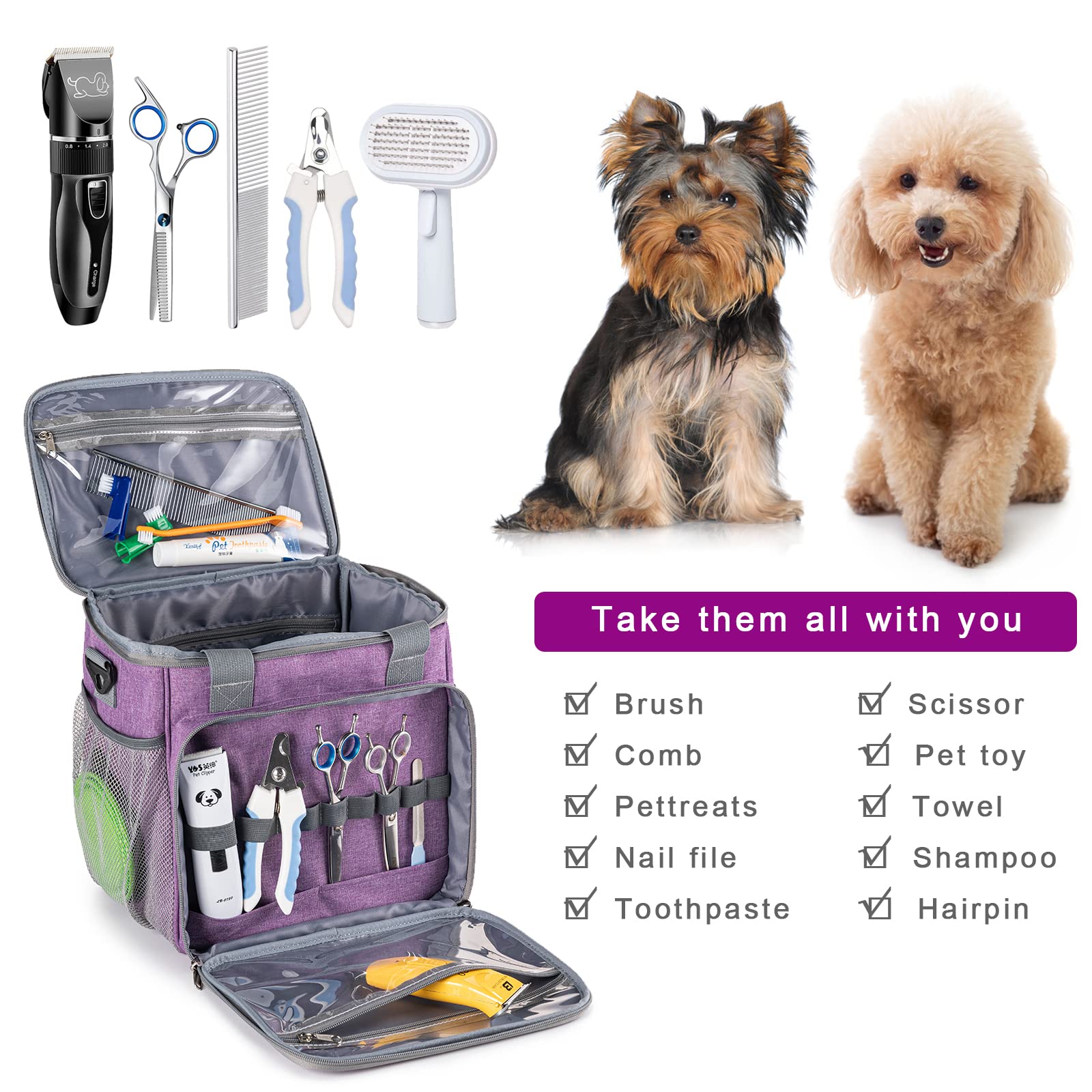 BABEYER Pet Grooming Tote adjustable shoulder strap offers versatile carrying options