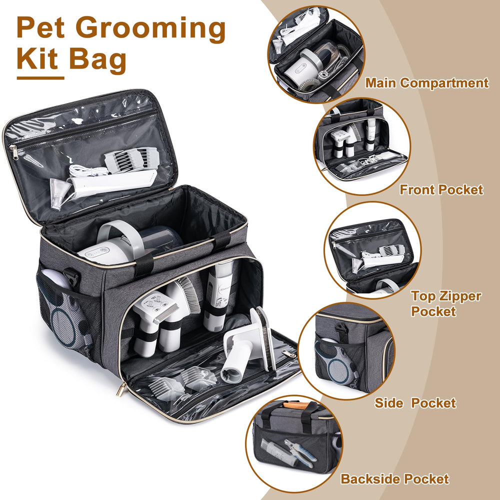 BABEYER dog grooming vacuum bag multi-pocket design keeps accessories neatly sorted.