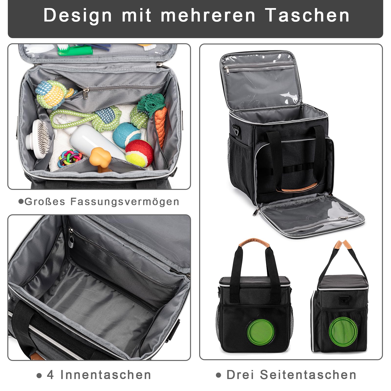 BABEYER Pet Grooming Bag interior layout with multiple pockets for easy tool separation.
